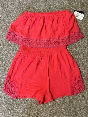 HeartSoul Strapless Textured Romper - Coral